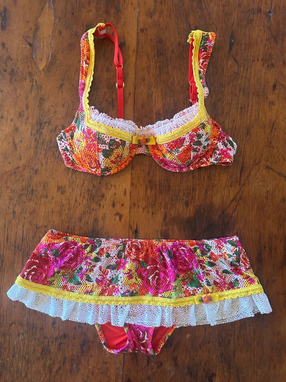 Vintage Betsey Johnson Floral Skirted Bikini Set